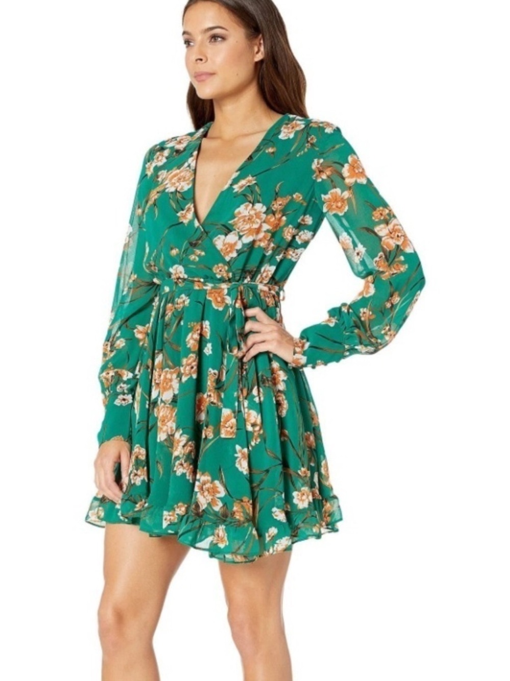 NWT Bardot Becky Mini Faux Wrap Dress Green Floral - Size 8 Medium